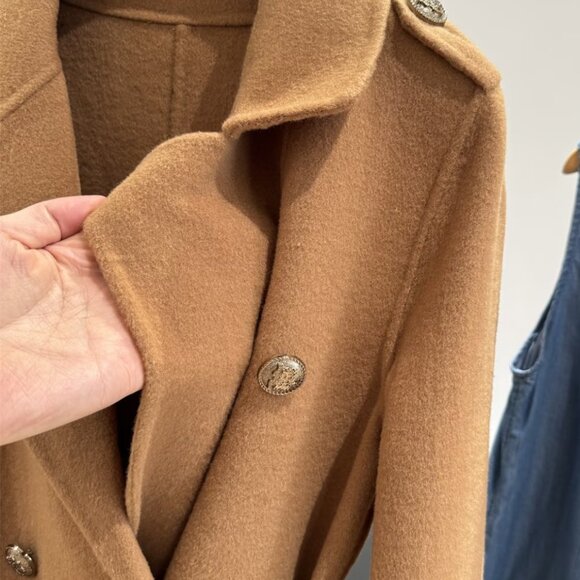 NWT 100% Wool Camel Double Breasted Belt Coat - Picture 6 of 9